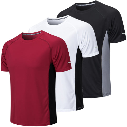 3 Pack Mens Running Shirts, Workout Tops Men Sport Fitness Shirts Gym Tops Men Crew Neck Breathable T-Shirt